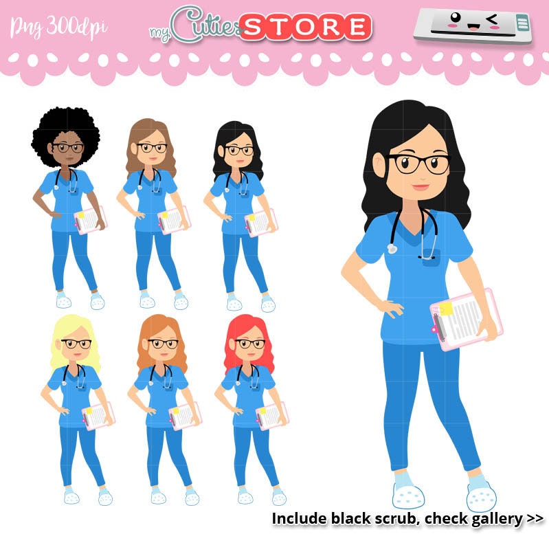 Download Cartoon Nurse Clipart Kawaii PNG graphics set for Planner ...
