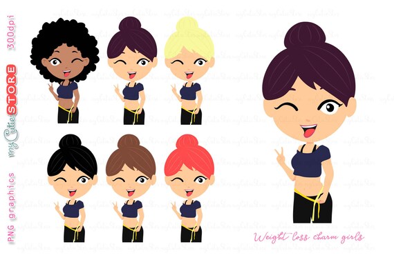 charm girls weight loss clipart cute but functional digital graphics great for create planner stickers with cut machines commercial use ok weight loss graphics