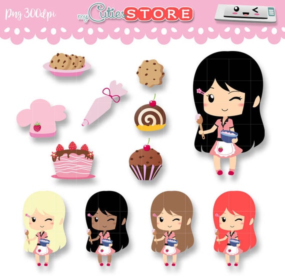 Items similar to Chibi Baking Clipart. Cute Characters Baking. Cupcake