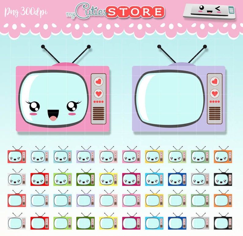 Tv retro Digital Graphics set for Planner Stickers Scrapbooking Paperclips Collection TV Shows Kawaii Clipart Commercial use ok
