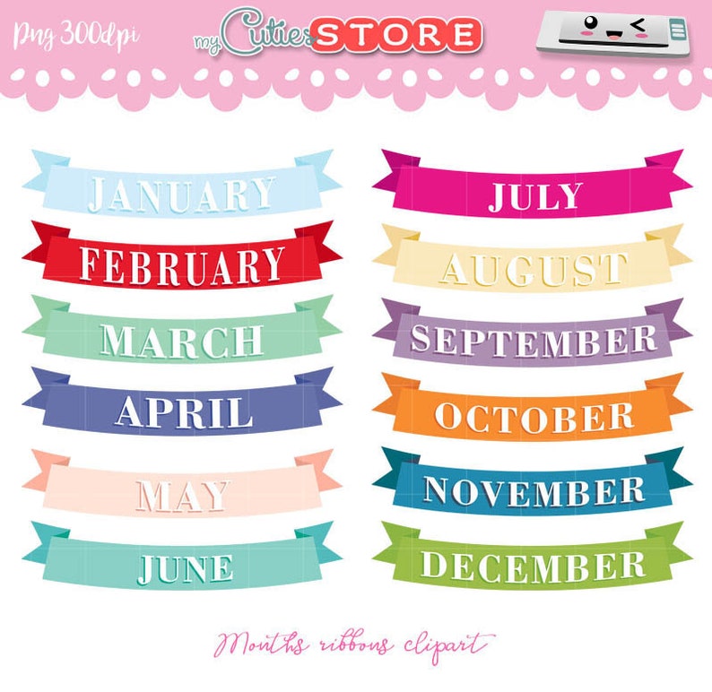 Months ribbons clipart months of the year png elements great Etsy