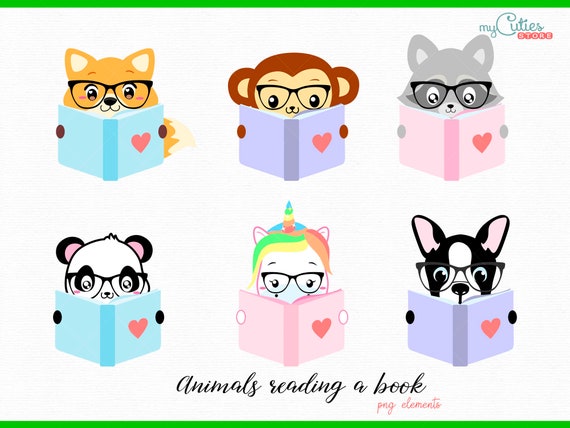 Clipart for sale Animals reading a book / png | Etsy