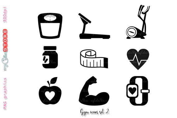 Gym Clipart Workout Icon Set 2 Fitness Png Digital Graphics Etsy