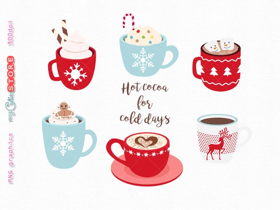 Heisse Kakao Tassen Clipart Winter Und Weihnachten Heisse Etsy