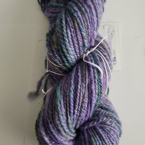 Handspun Yarn for Knitting-Wool and Silk-Purple and Green-2ply