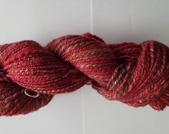 Handspun Yarn for Knitting-Wool and Silk-Fire Red-2ply