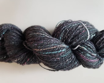 Handspun Yarn for Knitting-Wool and Silk-Black Brights 2ply