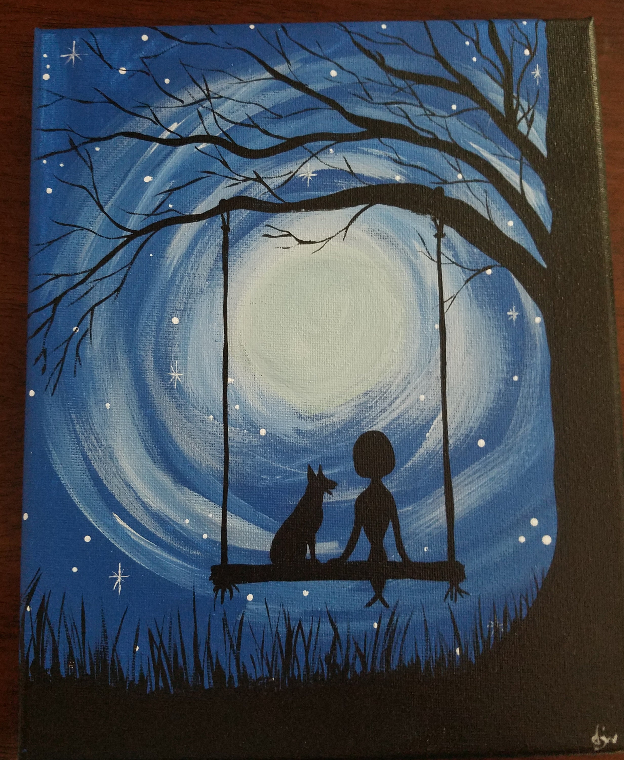 8x10 Acrylic Canvas Silhouette Girl And Dog On Swing In Front Etsy 8x10 Acrylic Canvas Silhouette Girl And Dog On Swing In Front Etsy