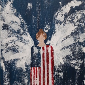 9 x 12 wrapped canvas acrylic patriotic angel, Red, White and Blue