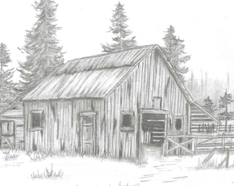 The Old Barn, Original Pencil Drawing