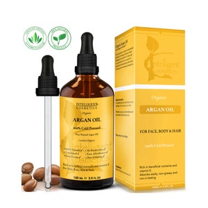 ARGAN OIL 100% Cold Pressed Pure Certified Organic Moroccan Argan Oil 100ml for Face, Hands, Nails, Hair & Feet