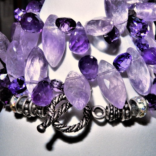 17.5 inch shops necklace of Swarovski Crystals, with natural stones, amethyst and ametrine, an Ombre of Purples, lavender, blue