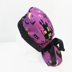 Gorro quirúrgico con cola de caballo para Halloween, Casa Embrujada, Oferta, Gorro quirúrgico, Gorros quirúrgicos para mujer, ORHatsByBonita, Gorro quirúrgico con cola de caballo para Halloween