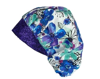Bouffant Scrub Hat, Purple Watercolor, Handmade Cotton, ORHatsByBonita