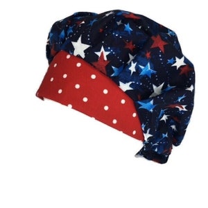 Gorro quirúrgico Bouffant con estrellas y lunares, hecho a mano en algodón