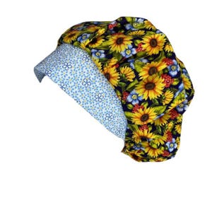 Scrub Cap, Bouffant Scrub Hat Sunflowers, Scrub Caps for Women, OR Hats, Scrub Hats for Women, ORHatsByBonita, Surgical Scrub Cap
