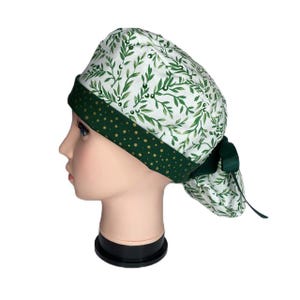 Ponytail Scrub Cap: Cotton Twiggy Print - Handmade USA