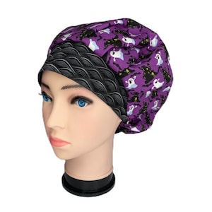 Halloween Spook House Bouffant Scrub Hat - Handmade Cotton Surgical Cap