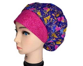 Bouffant Scrub Hat: Rich Floral, Handmade Cotton Surgical Cap