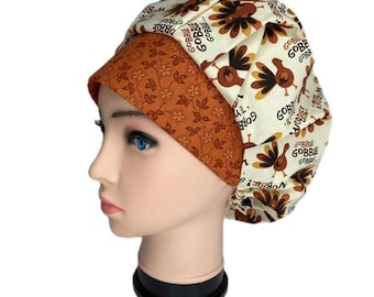 Bouffant Scrub Hat: Handmade Cotton Surgical Cap, Thanksgiving, Gobble