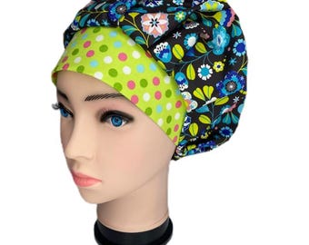 Bouffant Scrub Hat: Spotted Night Garden, Cotton Surgical Cap