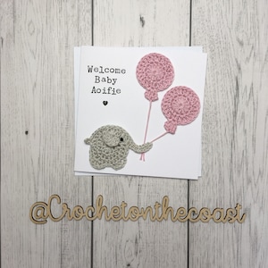 Cartão personalizado para recém-nascido | Cartão de crochê para recém-nascido com elefante | Novo menino | Nova menina