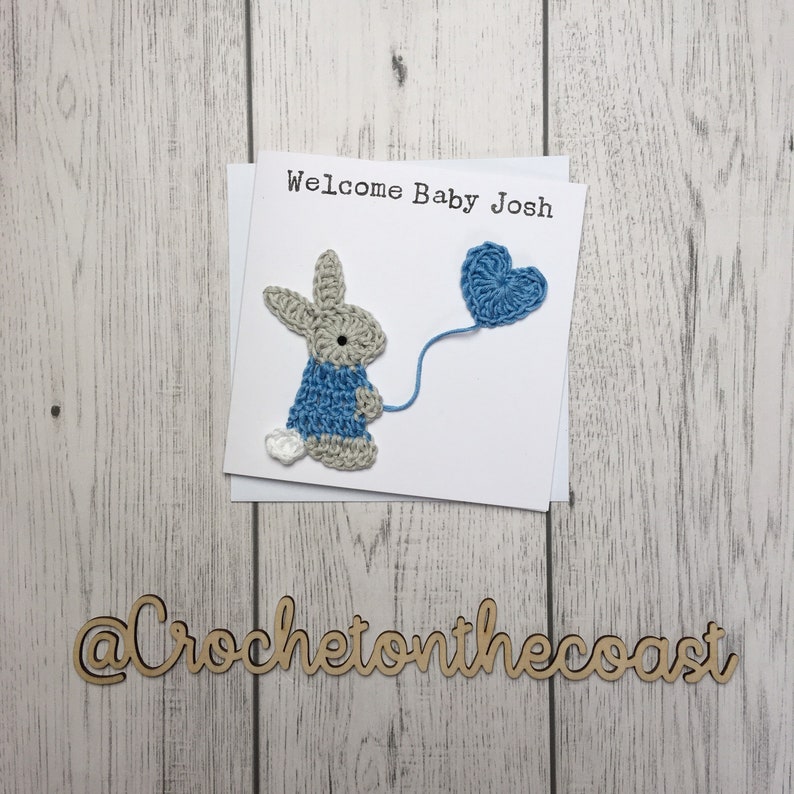 Personalised New Baby Congratulations Card New Baby Girl Card New Baby Boy Card Crochet Bunny New Baby Card image 9