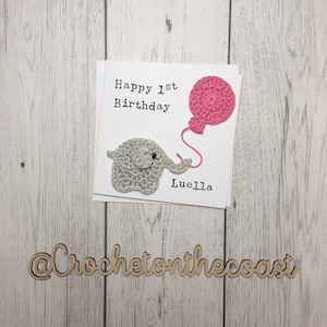 Personalisierte Elefant erste Geburtstagskarte | Gehäkelte Elefant Karte | Elefant-Geburtstagskarte | Karte zum Geburtstag