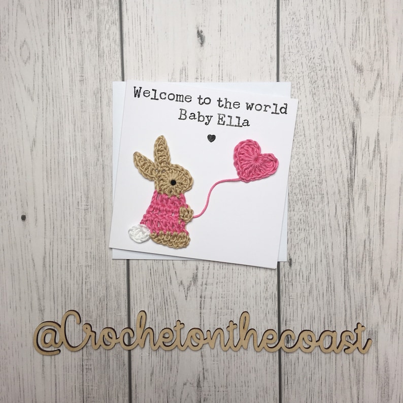 Personalised New Baby Congratulations Card New Baby Girl Card New Baby Boy Card Crochet Bunny New Baby Card image 4