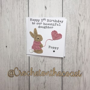 Personalised first birthday card Crochet bunny birthday card Any age birthday card image 5