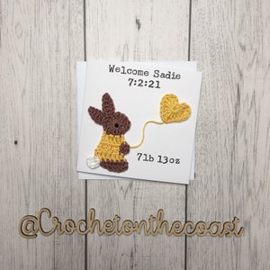 Personalised New Baby Congratulations Card New Baby Girl Card New Baby Boy Card Crochet Bunny New Baby Card image 6