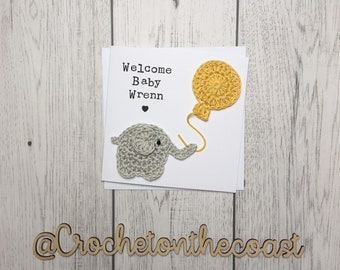 Personalised New Baby Card | Crocheted Elephant New Baby Card