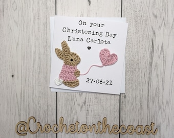 Crochet bunny Christening card |personalised Christening card |Christening card