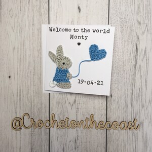 Personalised New Baby Congratulations Card New Baby Girl Card New Baby Boy Card Crochet Bunny New Baby Card image 5