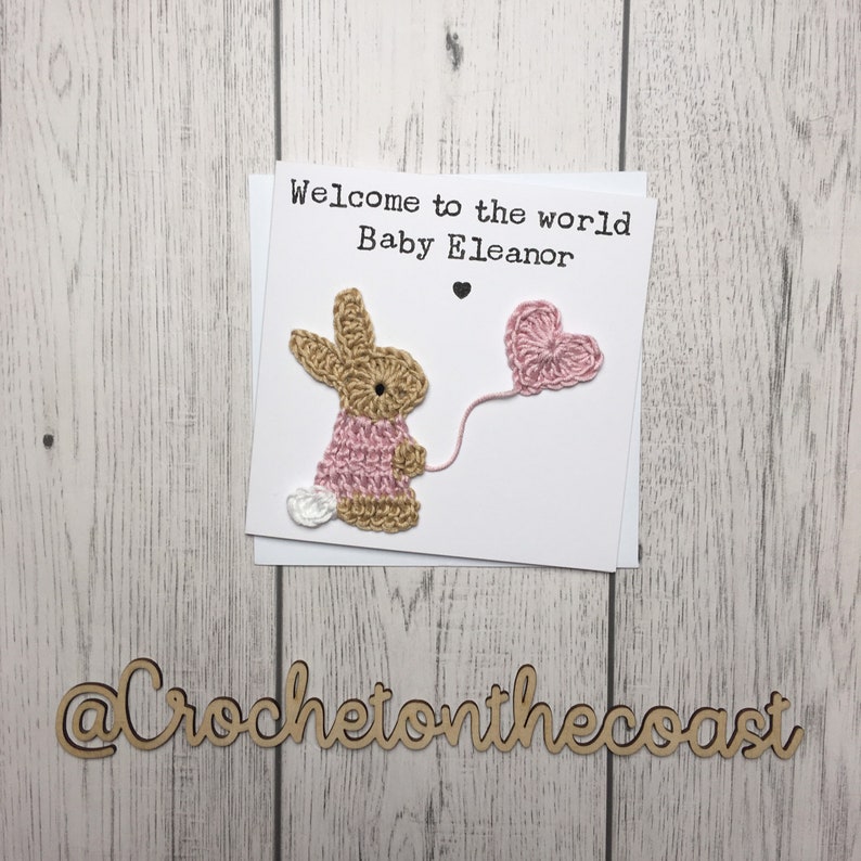 Personalised New Baby Congratulations Card New Baby Girl Card New Baby Boy Card Crochet Bunny New Baby Card image 3