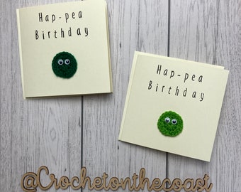 Tarjeta de cumpleaños Hap-pea / Tarjeta de cumpleaños de ganchillo Pea