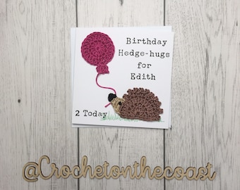 Personalised hedgehog birthday card | Crochet hedgehog birthday card