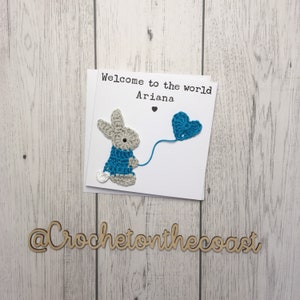 Personalised New Baby Congratulations Card New Baby Girl Card New Baby Boy Card Crochet Bunny New Baby Card image 8