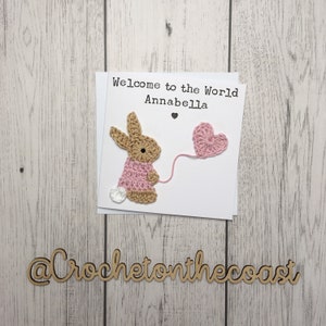 Personalised New Baby Congratulations Card New Baby Girl Card New Baby Boy Card Crochet Bunny New Baby Card image 7