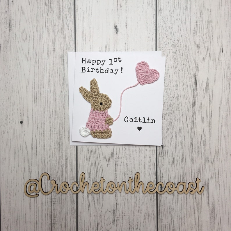 Personalised first birthday card Crochet bunny birthday card Any age birthday card image 2