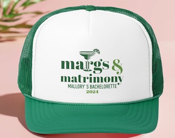 Margs And Matrimony Custom Bachelorette Trucker Hats, Beach Bachelorette Caps, Margaritas & Matrimony Hats, Personalized Bridesmaid Gifts