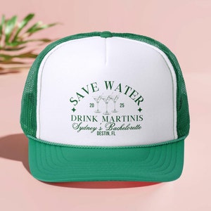 Save Water Drink Martinis Bachelorette Party Trucker Hats, Martinis And Matrimony Custom Bachelorette Party Favors, Beach Bridesmaid Gifts