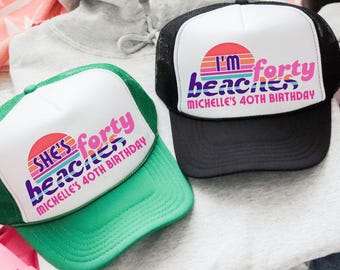 Custom 40th Birthday Hats, 40th Birthday Gifts For Women, Girls Trip Retro Trucker Hats, 40th Beach Birthday Party Favors, Hello 40 Gifts