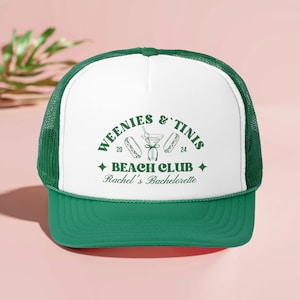 Weenies And Martinis Party Hats, Funny Bachelorette Party Favors, Beach Club Custom Trucker Caps, Martini Themed Bachelorette Party Gifts