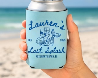 Last Splash Bachelorette Can Coolers, Personalized Mermaid Bachelorette Drink Can Sleeves, Coastal Bach Party Favors, Bridal Party Gifts