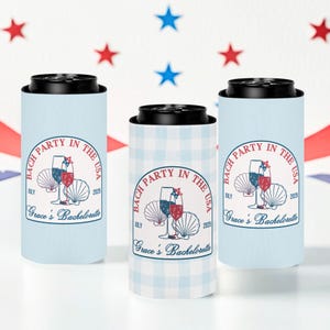 Bach Party in the USA Bachelorette Can Coolers, Independence Day Bridal Party Coozies, 4th of July Beach Bach Party Favors, Bridesmaid Gift