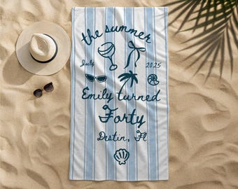 The Summer l Turned Forty Personalized Beach Towel, Custom 40th Birthday Gift, Cousins Beach Summer Birthday Gift, 40th Birthday Party Favor