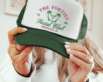 40th Birthday Social Club Hat, Custom Beach Birthday Trucker Hat, Girls Trip Hats, Birthday Party Favors Hats, 40th Birthday Gift For Women