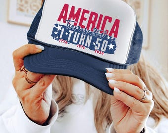 Patriotic 50th Birthday Trucker Hat, American 250th Birthday Party Favor