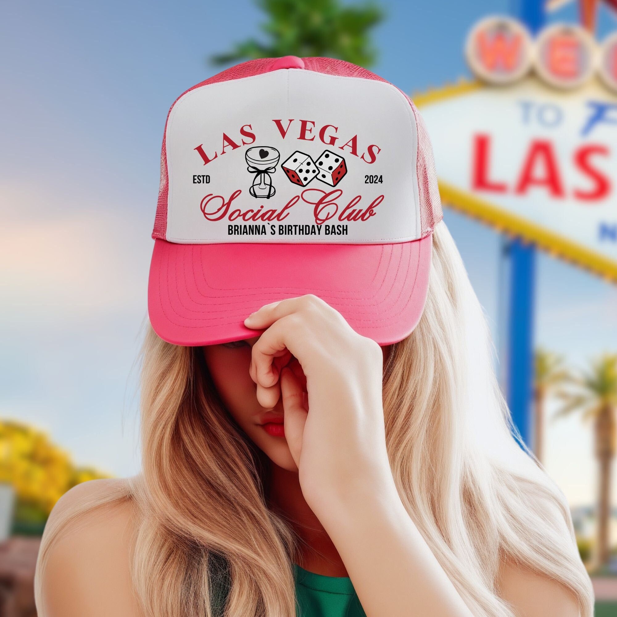 Casino night Vegas lucky trucker hat pink and white Las Vegas Baseball Hat Cap Adjustable Embroidered Pink | eBay main image 2